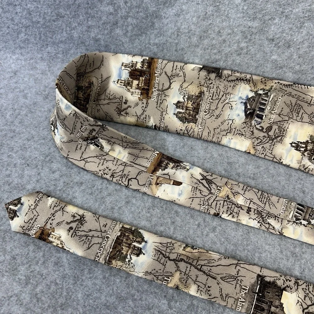 Tie Tales Texas Missions Silk Necktie Alamo Scenic Map Travel Souvenir 69